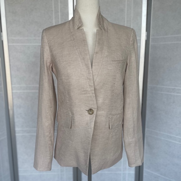 Veronica Beard Beige Linen Upcollar Dickey Jacket sz 4